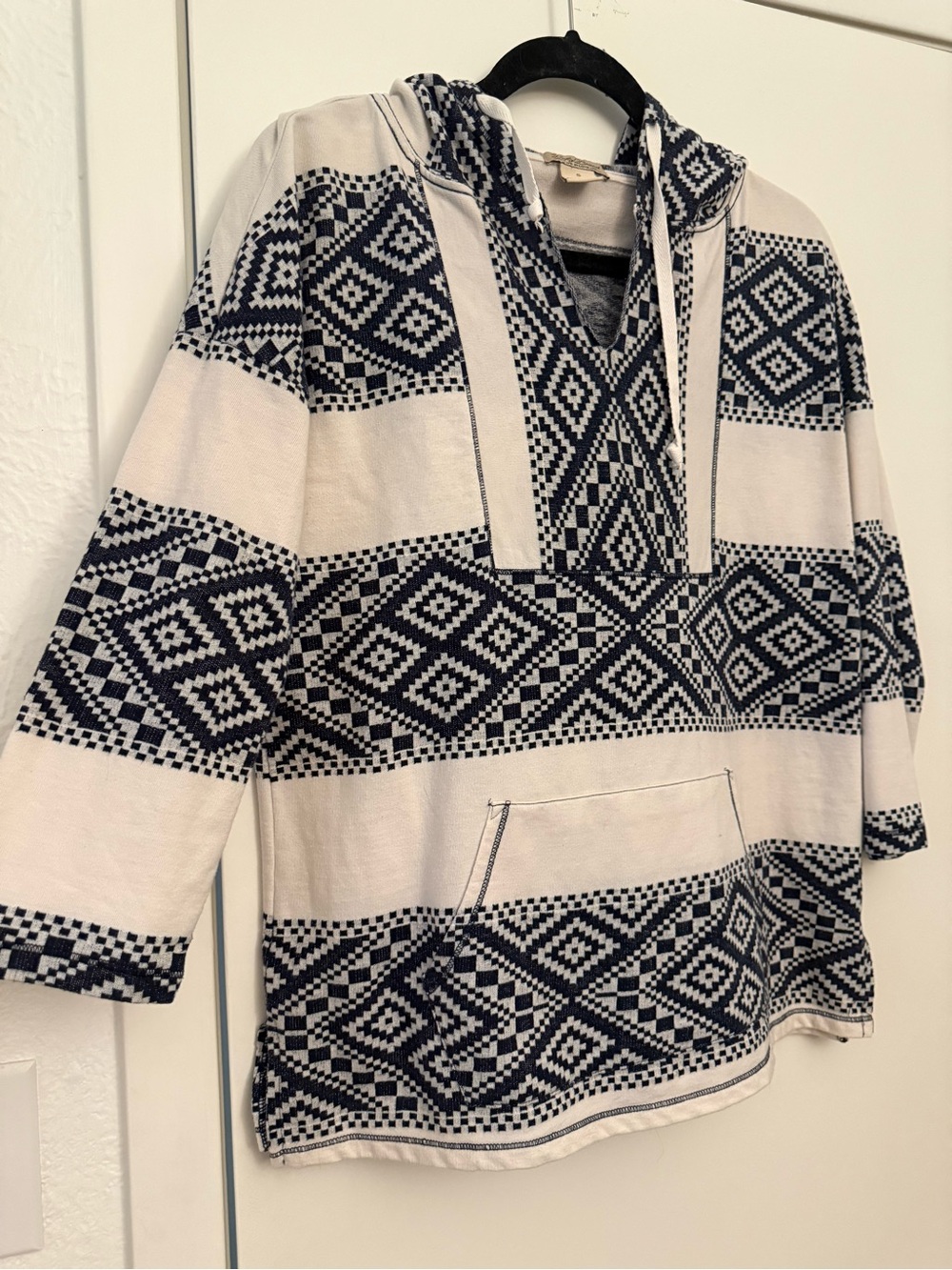 Lucky Brand Navy and Cream Geometric V-Neck Sweater